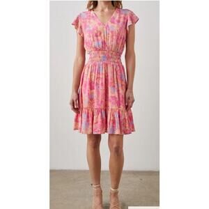 Rails Tara Flutter Sleeve Smocked Waist Mini Dress in Passion Flower Size Small